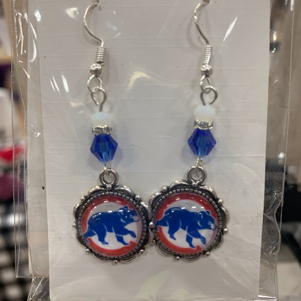 Cubs Earrings with Blue Bear Design
